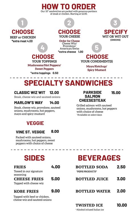 Menu Marlows Cheesesteaks