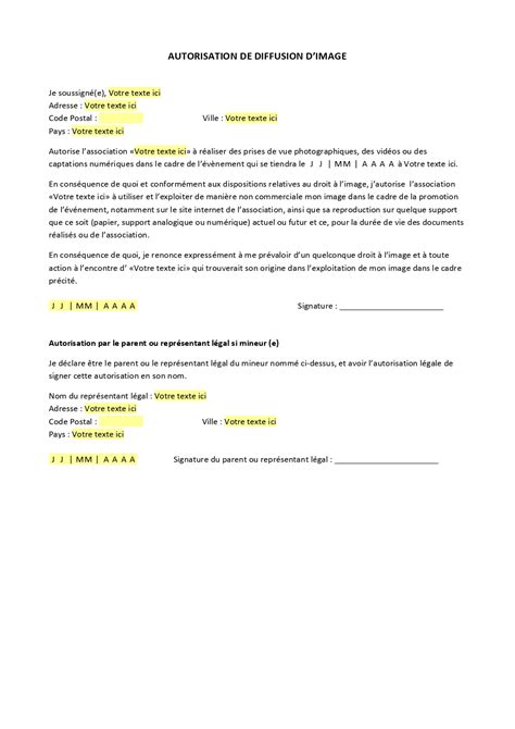 Modèle autorisation de diffusion d une image