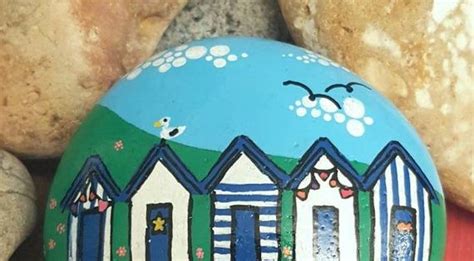 Collectibles Art And Collectibles Beach Hut Seaside Scene Painted Stone