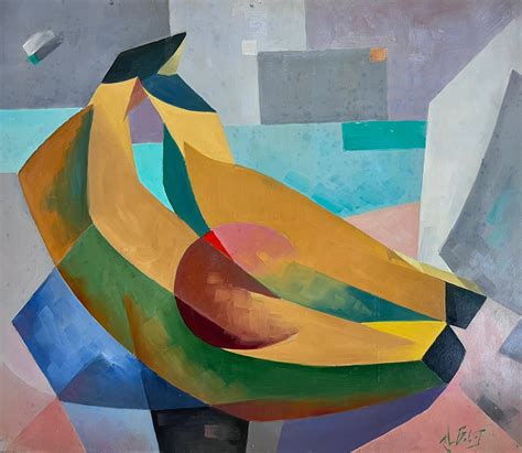 Helene Dadone French Cubist 20th Century Oil Painting Nude Lady With