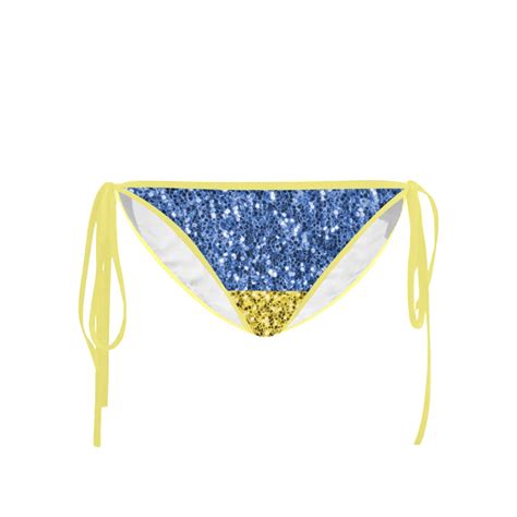 Blue Yellow Ukraine Flag Glitter Faux Sparkles Custom Bikini Swimsuit