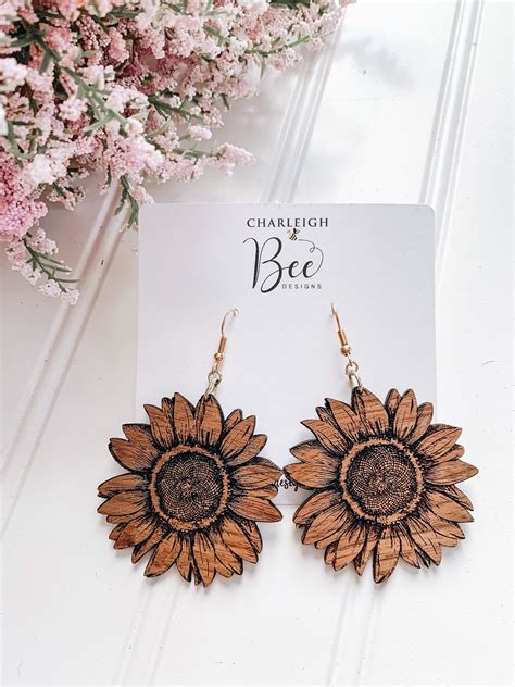 Sunflower Wooden Dangle Earrings Save The Bees Earrings Etsy Laser