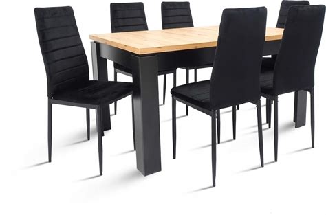 Stół 80x140/180 cm rozkładany 6 krzeseł welur - Opinie i atrakcyjne ...