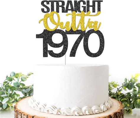 Black Golden Glitter Straight Outta 1970 Cake Topper Happy