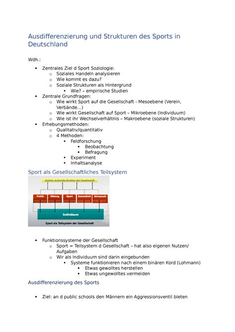 Ausdifferenzierung Und Strukturen Des Sports In Deutschland