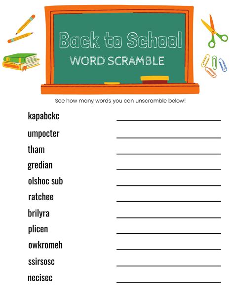 Back To School Word Scramble Fun Game For Kidsstudents Answer Key