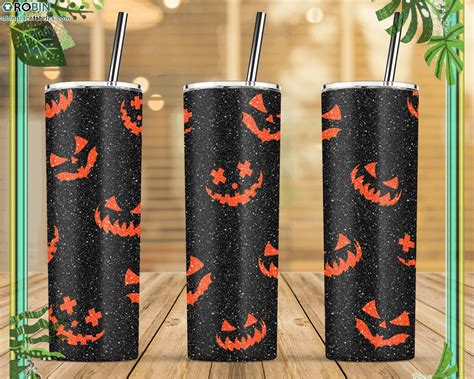 Halloween Tumbler Glitter Pumpkins Skinny Tumbler Robinplacefabrics