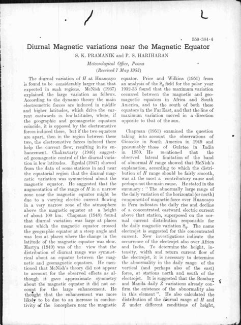 Pdf Diurnal Magnetic Variations Near The Magnetic Equator