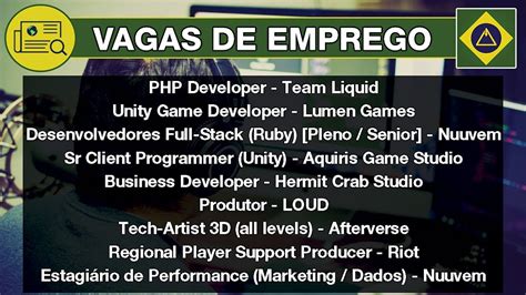 Vagas De Emprego Ind Stria Brasileira De Games Semana De Abril