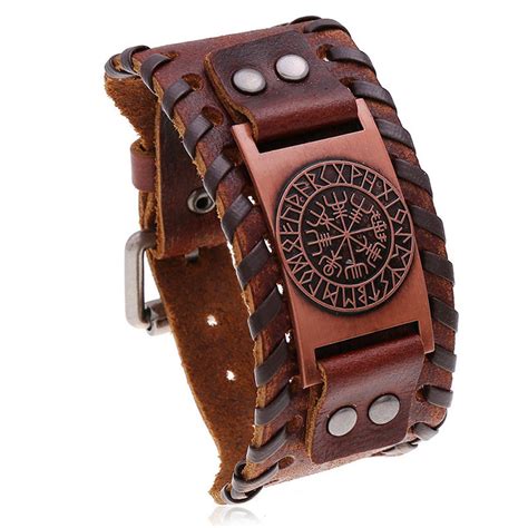 Viking Leather Bracelet Retro Woven Compass Bracelet Men S Etsy Uk