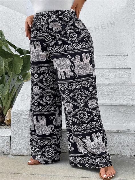 Shein Vcay Plus Allover Print Straight Leg Summer Pants Shein Usa