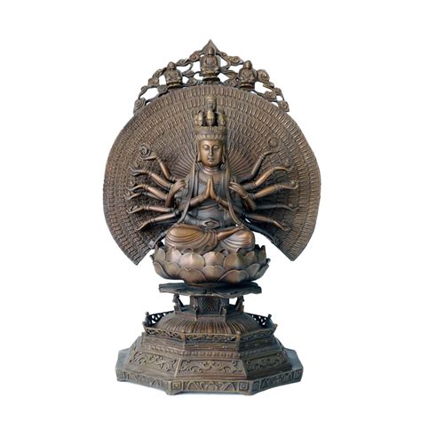 Escultura de guanyin de mil mão em bronze puro estatueta de buda de