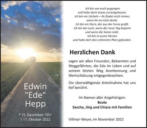 Traueranzeigen Von Edwin Hepp Vrm Trauer De