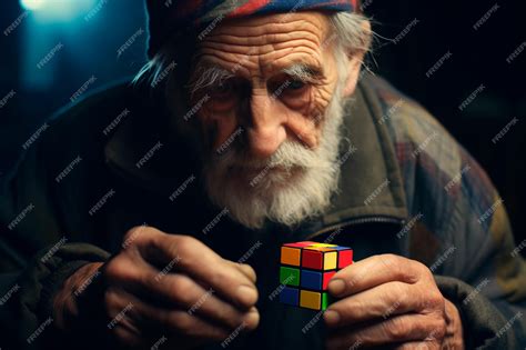 Premium Ai Image An Old Man Plays With A Rubiks Cubean Old Man Plays
