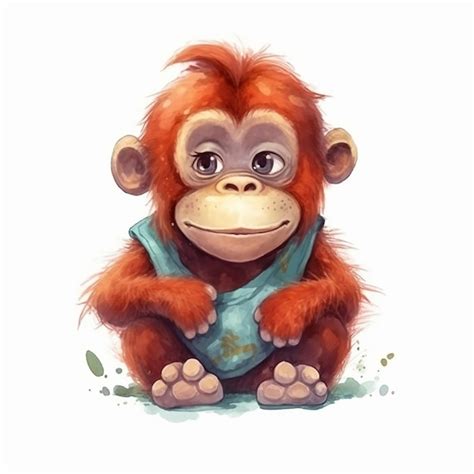 Pintura Acuarela De Un Lindo Beb Orangut N Aislado Sobre Fondo Blanco