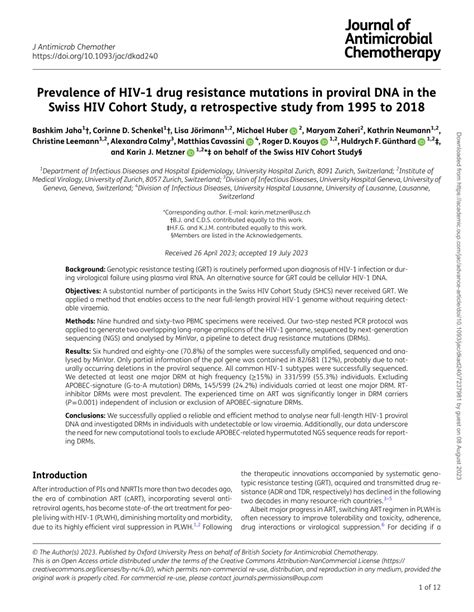 PDF Prevalence Of HIV 1 Drug Resistance Mutations In Proviral DNA In