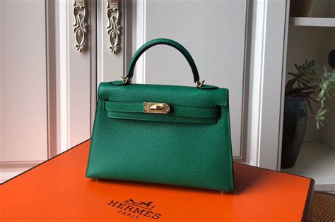 Hermes Mini Kelly 19cm Bag Full Handmade In Green Epsom Leather With