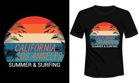 Kalifornien Los Angeles Sommer Und Surfen T Shirt Design Vektor