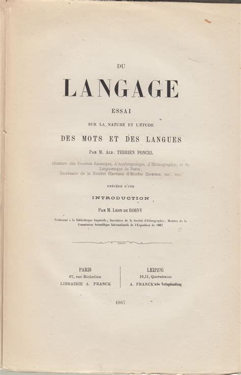 Du Langage Essai Sur La Nature Et L Tude Des Mots Et Des Langues