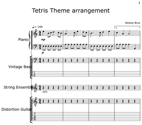 Tetris Theme arrangement - Sheet music for Piano, Vintage Bass, String ...