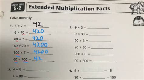 Extended Multiplication Facts Study Link Youtube