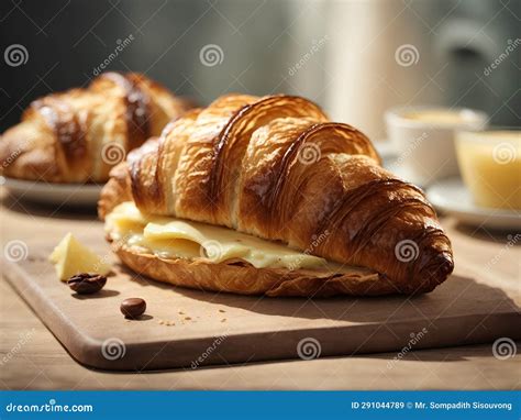 Premium Delicious French Croissant Puff Pastry Dessert Stock Image