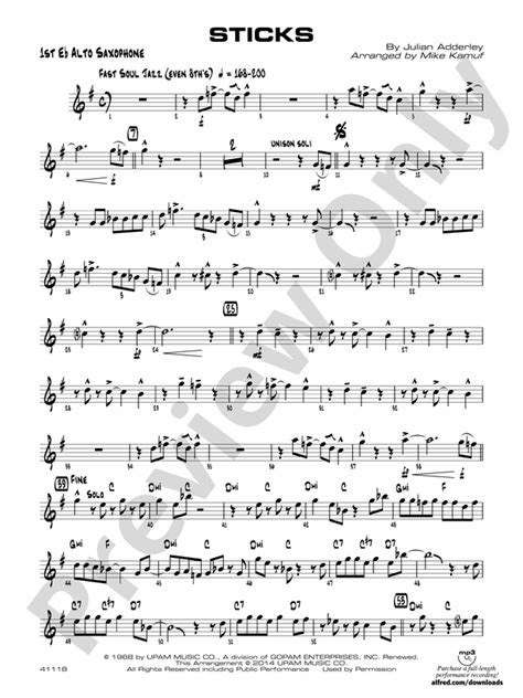 Sticks E Flat Alto Saxophone E Flat Alto Saxophone Part Digital