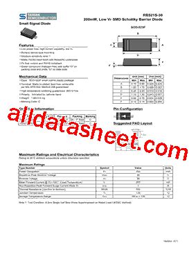 RB521S 30RKG Datasheet PDF Taiwan Semiconductor Company Ltd