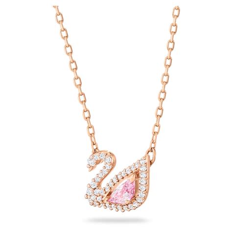 Colar Dazzling Swan Cisne Rosa Lacado A Rosa Dourado Swarovski