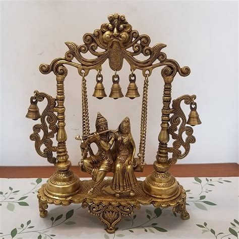 Brass Radha Krishna Jhula With Designer Arch And Base Idol Big