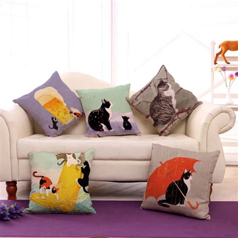 Throw Pillow Cat Decorationcartoon Creative Cotton Hemp Sofa With