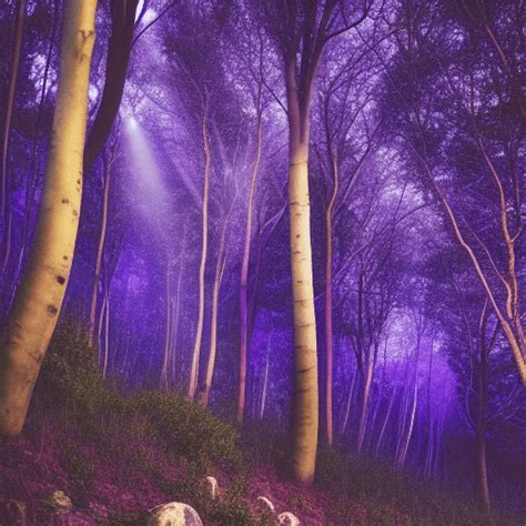 Esthetische witte bomen Purple Forest Night · Creative Fabrica