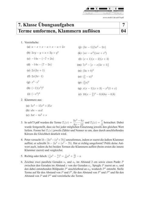 Terme Mathematik 5 Klasse Arbeitsblätter Zum Ausdrucken