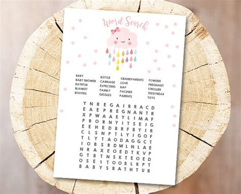 Cloud Baby Shower Game Word Search Game Cards Instant Raindrops Rain