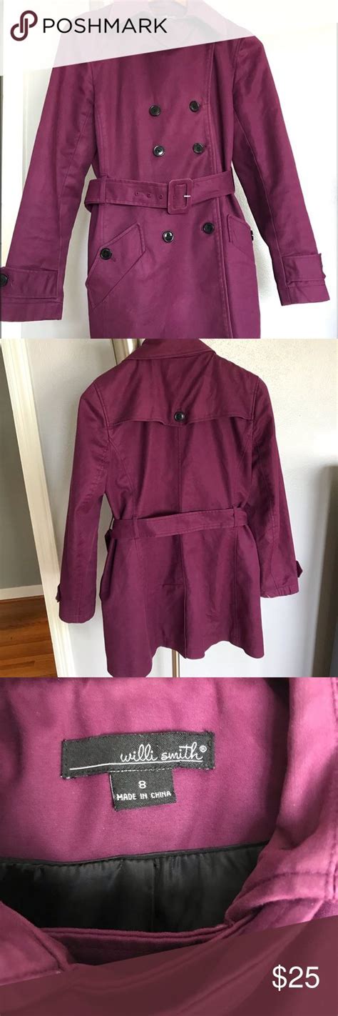 Willi Smith Plum Trench Coat Jacket Size 8 Pretty Trench Coat Jackets