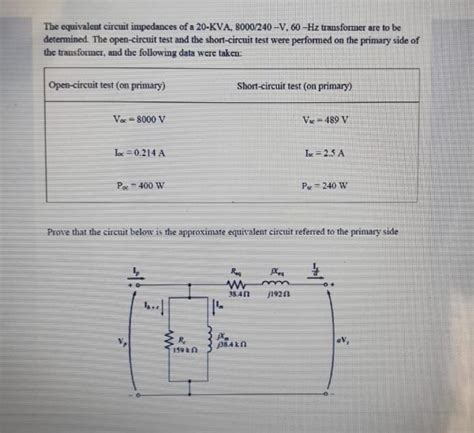 Solved The Equivalent Circuit Impedances Of A Kva Chegg