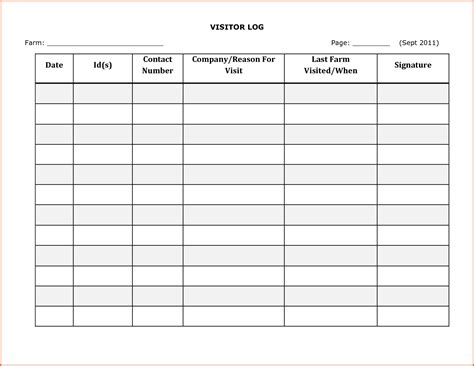 Visitor Log Book Template