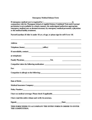 Fillable Online Unh Emergency Release Form Fax Email Print Pdffiller