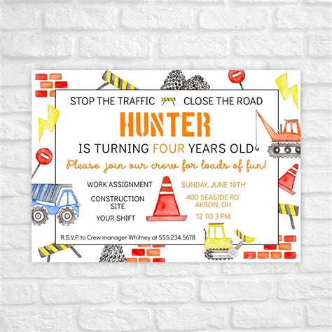 Printable Construction Birthday Invitation Construction Party