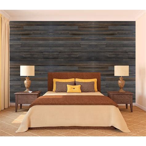 Wall Design 3/8 in. x 22 in. x 96 in. Rustic Faux Barn Wood Hampton ...