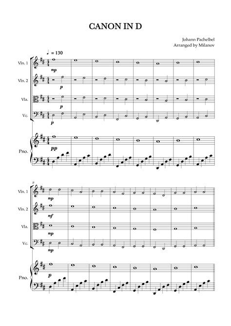 Canon In D Pachelbel Sring Quartet Piano Accompaniment Arr