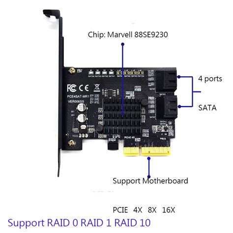 Carte Contr Leur PCI Express SATA 6G 4 Ports PCI E 4x SATA III 3 0