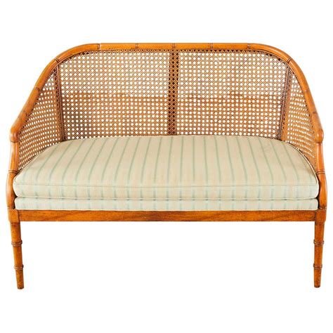 Mid Century Modern Faux Bamboo Caned Settee Loveseat At 1stdibs