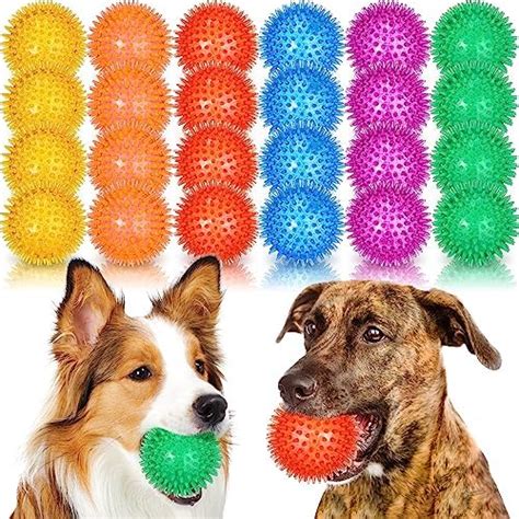 Pet Supplies Lenwen 24 Pcs Spikey Dog Balls 35 Inch Squeaky Dog Toys