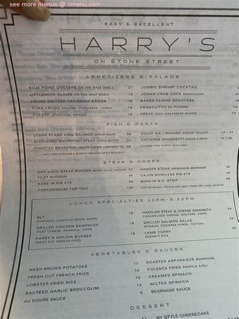 Online Menu Of Harrys Restaurant New York New York 10004 Zmenu