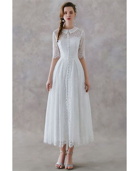 Vintage Lace Wedding Dresses Tea Length With Sleeves