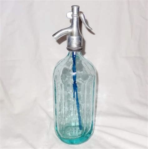 Vintage Bulgarian Soda Siphon Blue Glass Antique Syphon Seltzer Bottle