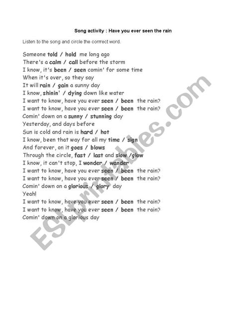 Have you ever seen the rain activity - ESL worksheet by Divinebr