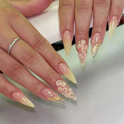 Amazon Pcs Yellow Ombre Press On Nails Medium Almond Summer Fake Nails Nude Pink False