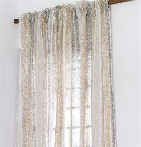 Buy Raw Chevron Stroke Slub Sheer Cotton Curtain Thoppia